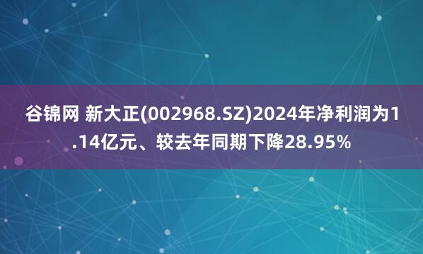 谷锦网 新大正(002968.SZ)2024年净利润为1.14亿元、较去年同期下降28.95%